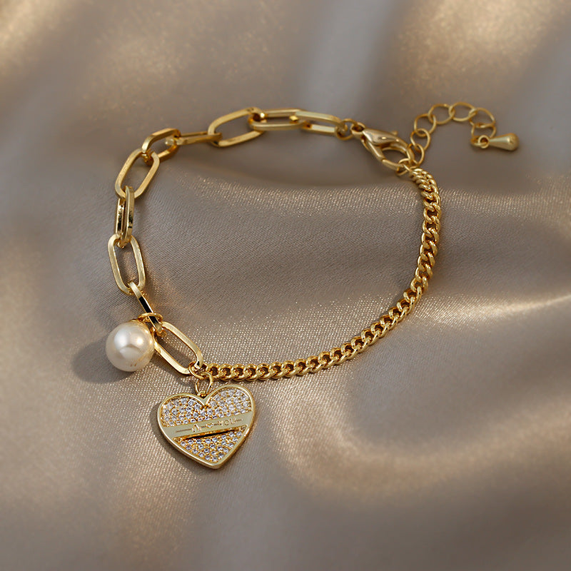 Buy Online Premimum Quality, Trendy and Highly Comfortable Fashion Trendy Design Pearl Diamond Love Bracelet - FEYONAS