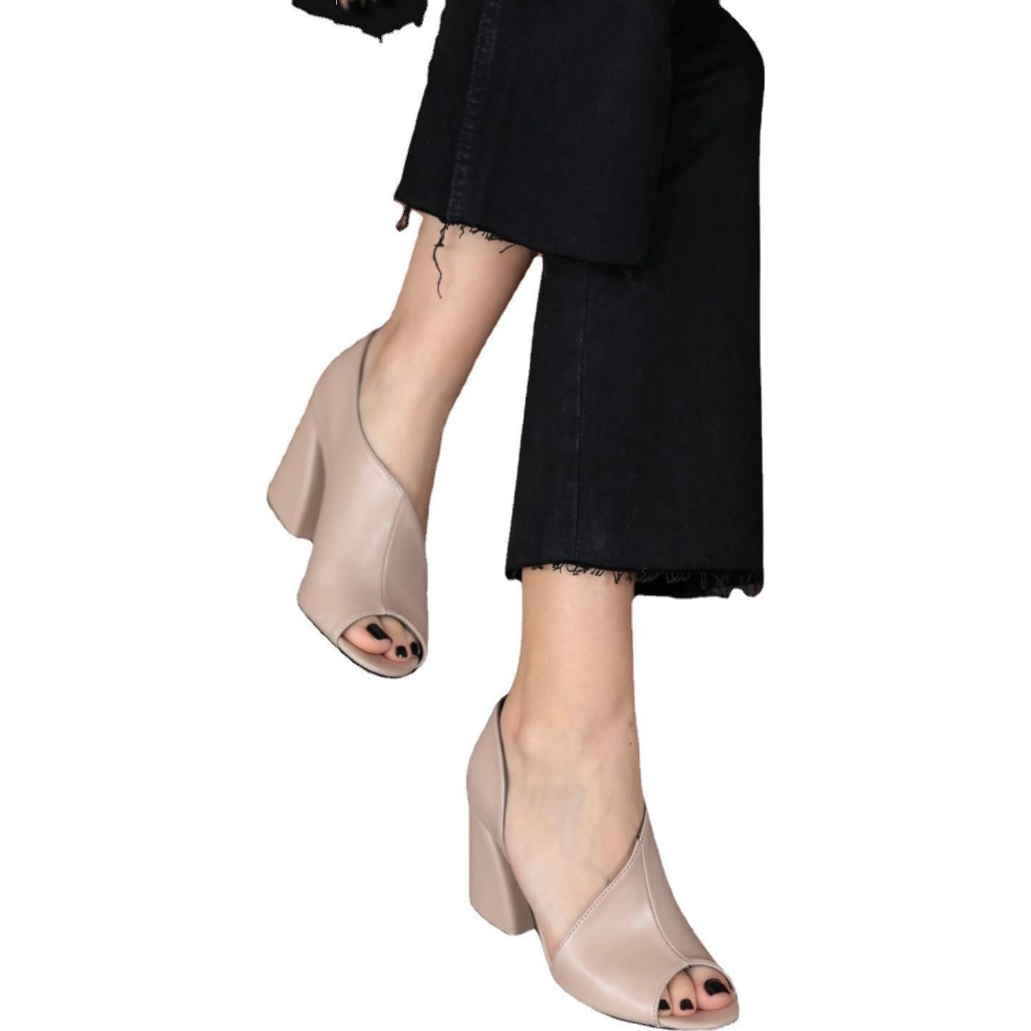 Buy Online Premimum Quality, Trendy and Highly Comfortable Peep Toe Sandals Women Chunky Block High Heel Shoes - FEYONAS