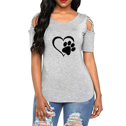 Buy Online Premimum Quality, Trendy and Highly Comfortable Printed Strapless T-shirt Ladies Short-sleeved T-shirt Hollow Top Women - FEYONAS