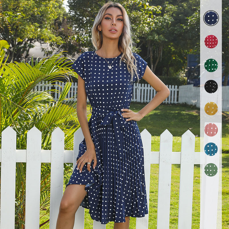 Buy Online Premimum Quality, Trendy and Highly Comfortable Summer Women Polka Dot Casual Midi Dress - FEYONAS