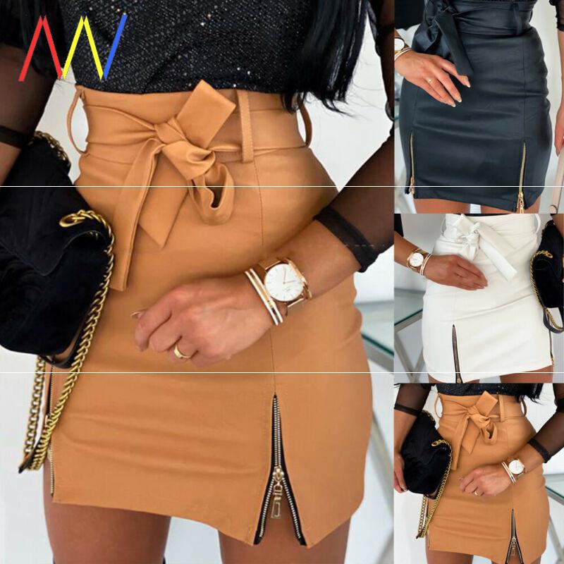 Buy Online Premimum Quality, Trendy and Highly Comfortable Stylish PU Leather Mini Skirt Ladies - FEYONAS