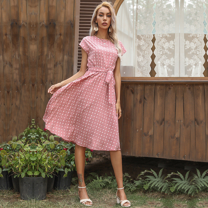 Buy Online Premimum Quality, Trendy and Highly Comfortable Summer Women Polka Dot Casual Midi Dress - FEYONAS